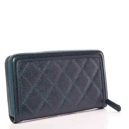 Chanel Iridescent Caviar Quilted Medium Filigree Zip Around Wallet Dark Turquoise 3 of 9