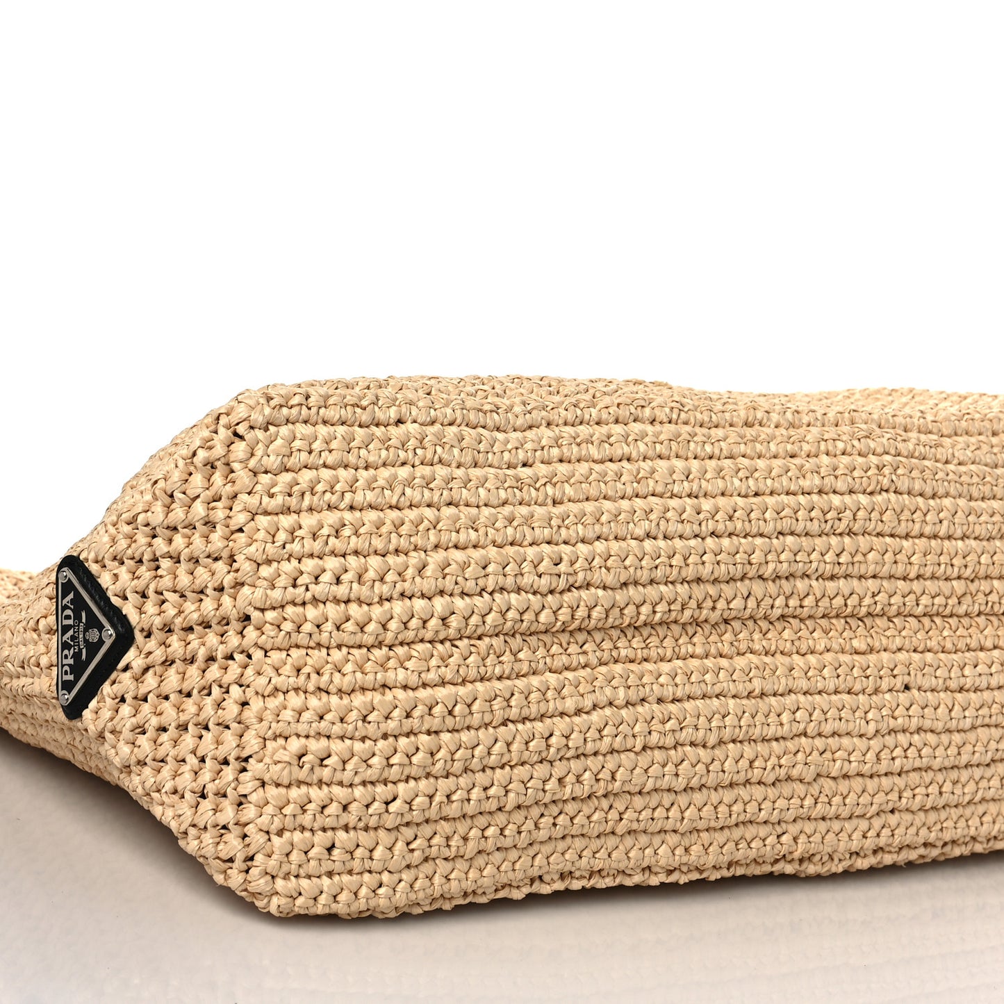 Yarn Raffia Effect Crochet Embroidered Logo Tote Naturale