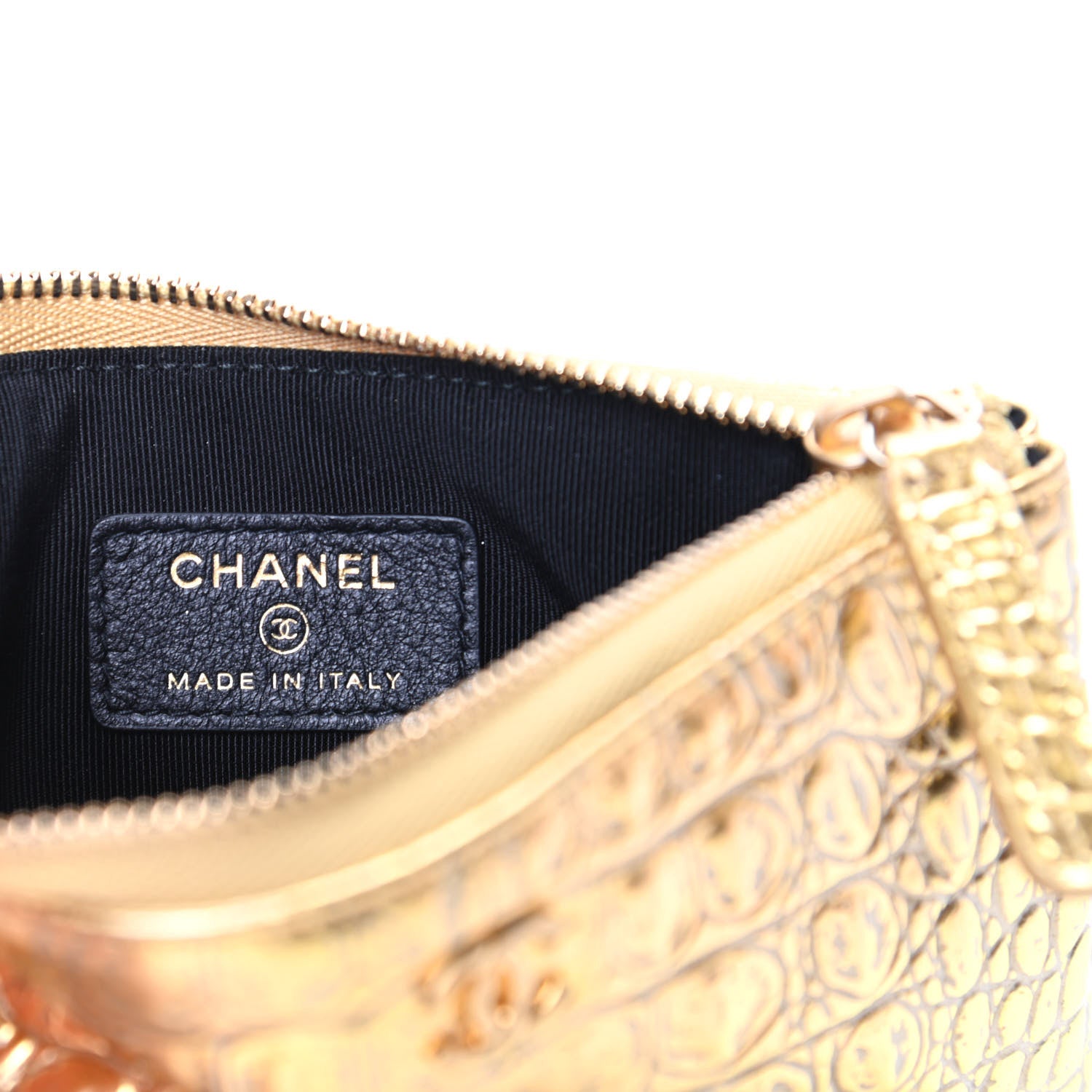Chanel Metallic Calfskin Crocodile Embossed Cocodile Cosmetic Case Gold 6 of 8