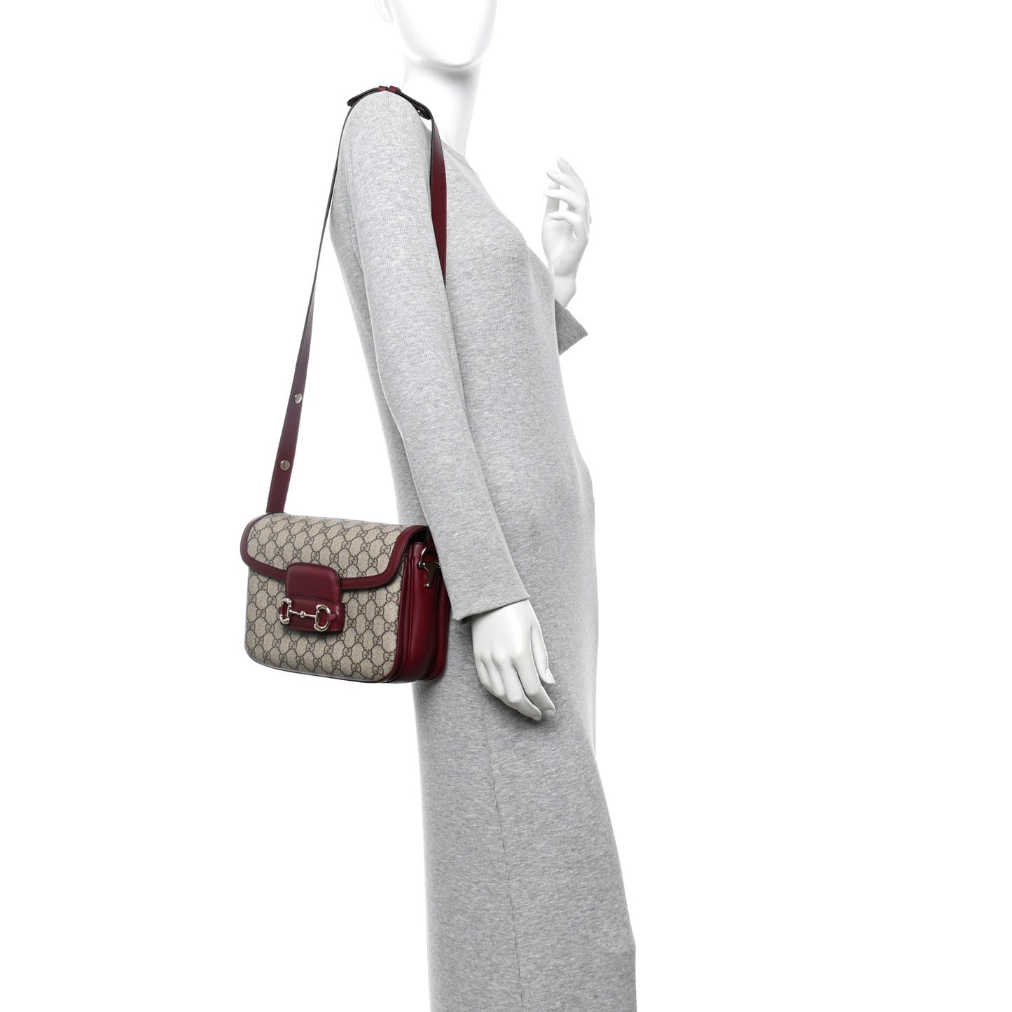 GG Supreme Monogram Horsebit 1955 Soft Small Shoulder Bag Beige Ebony Rosso Ancora