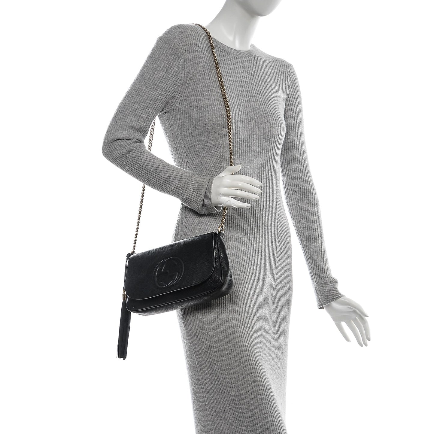 Pebbled Calfskin Medium Soho Flap Crossbody Black