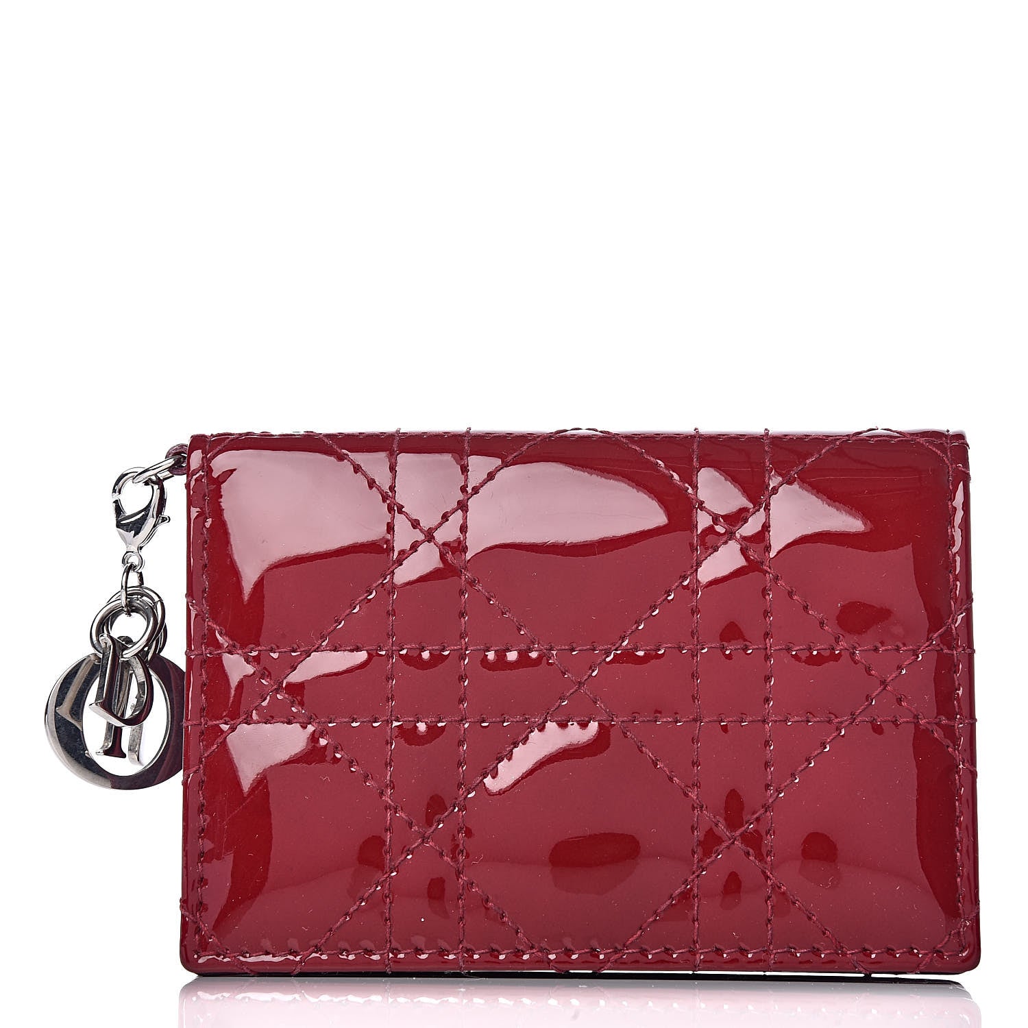 Christian Dior Patent Cannage Small Lady Dior Flap Card Holder Scarlet 1 of 11