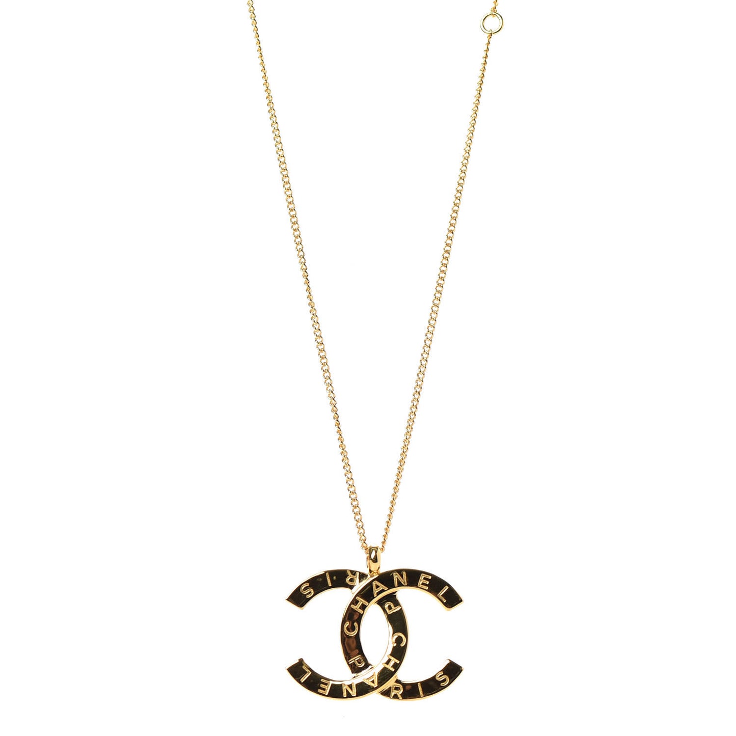 Metal CC Paris Button Necklace Gold
