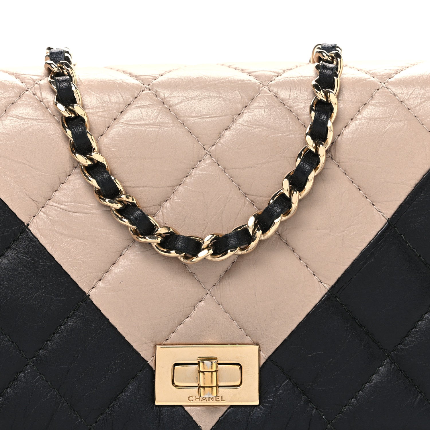 Chanel Aged Calfskin Quilted Reissue Wallet On Chain WOC Beige Black 9 of 12