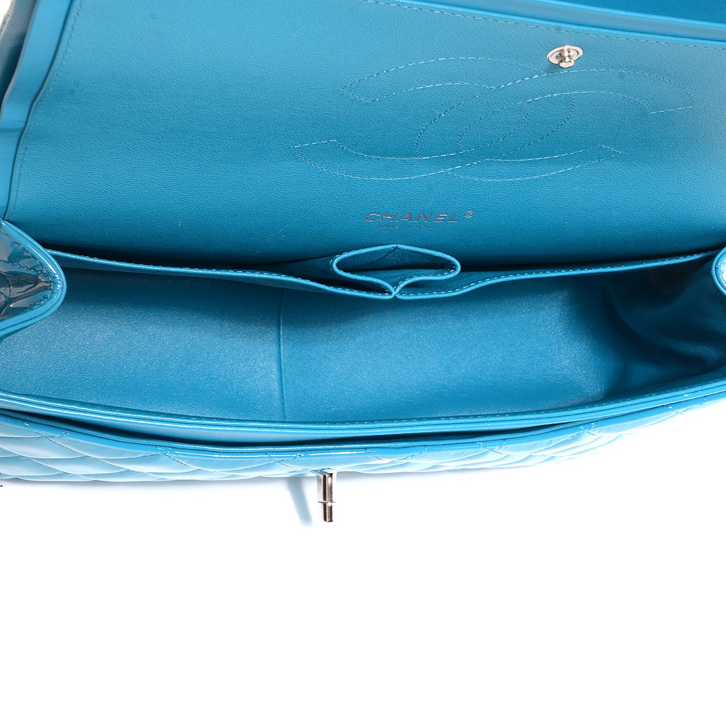 Patent Jumbo Double Flap Turquoise Blue