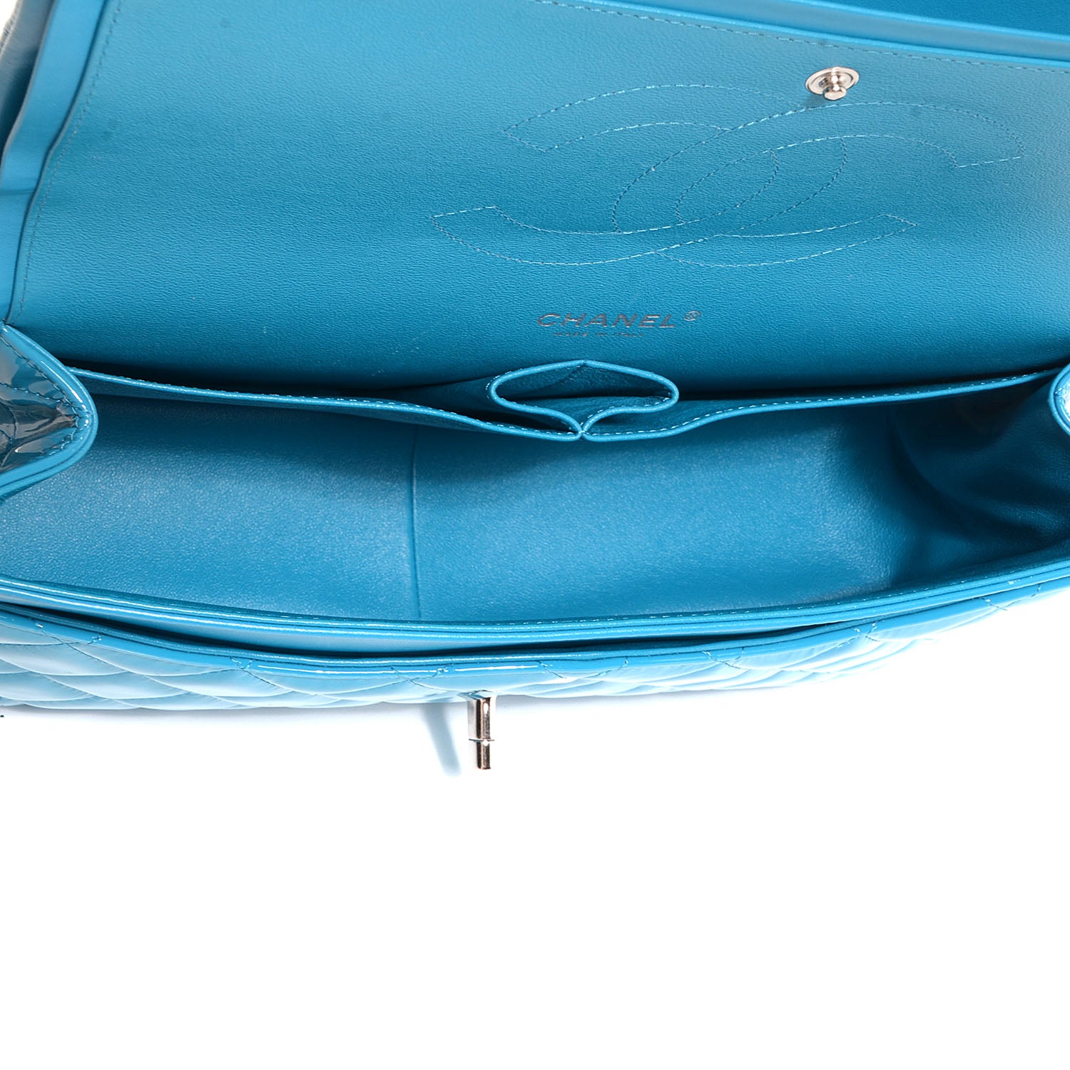 Chanel Patent Jumbo Double Flap Turquoise Blue 6 of 10