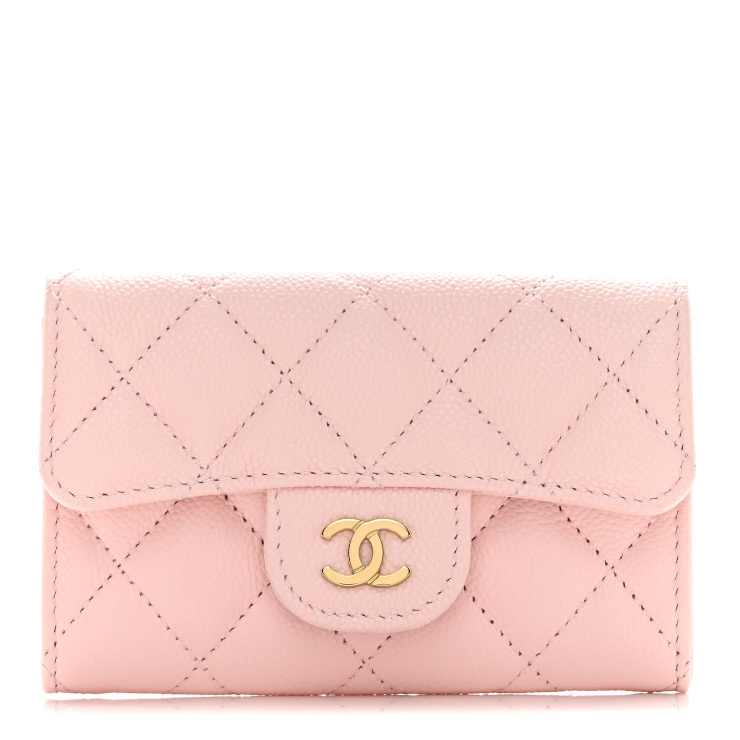Caviar Quilted Flap Card Holder Wallet Light Pink