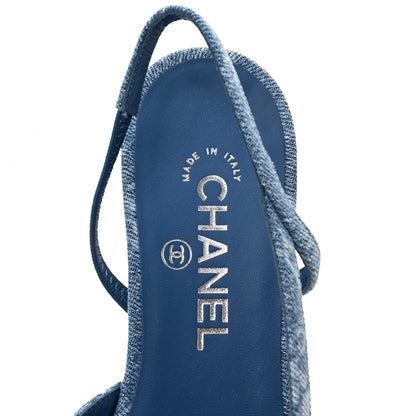 Chanel Denim Cap Toe CC Slingback Flats 38.5 Light Blue Multicolor 7 of 10