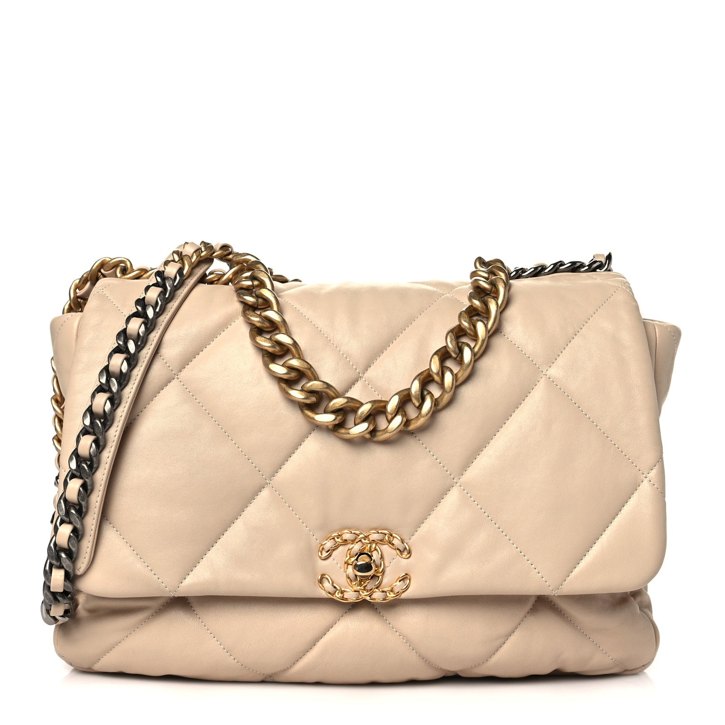 Lambskin Quilted Maxi Chanel 19 Flap Light Beige