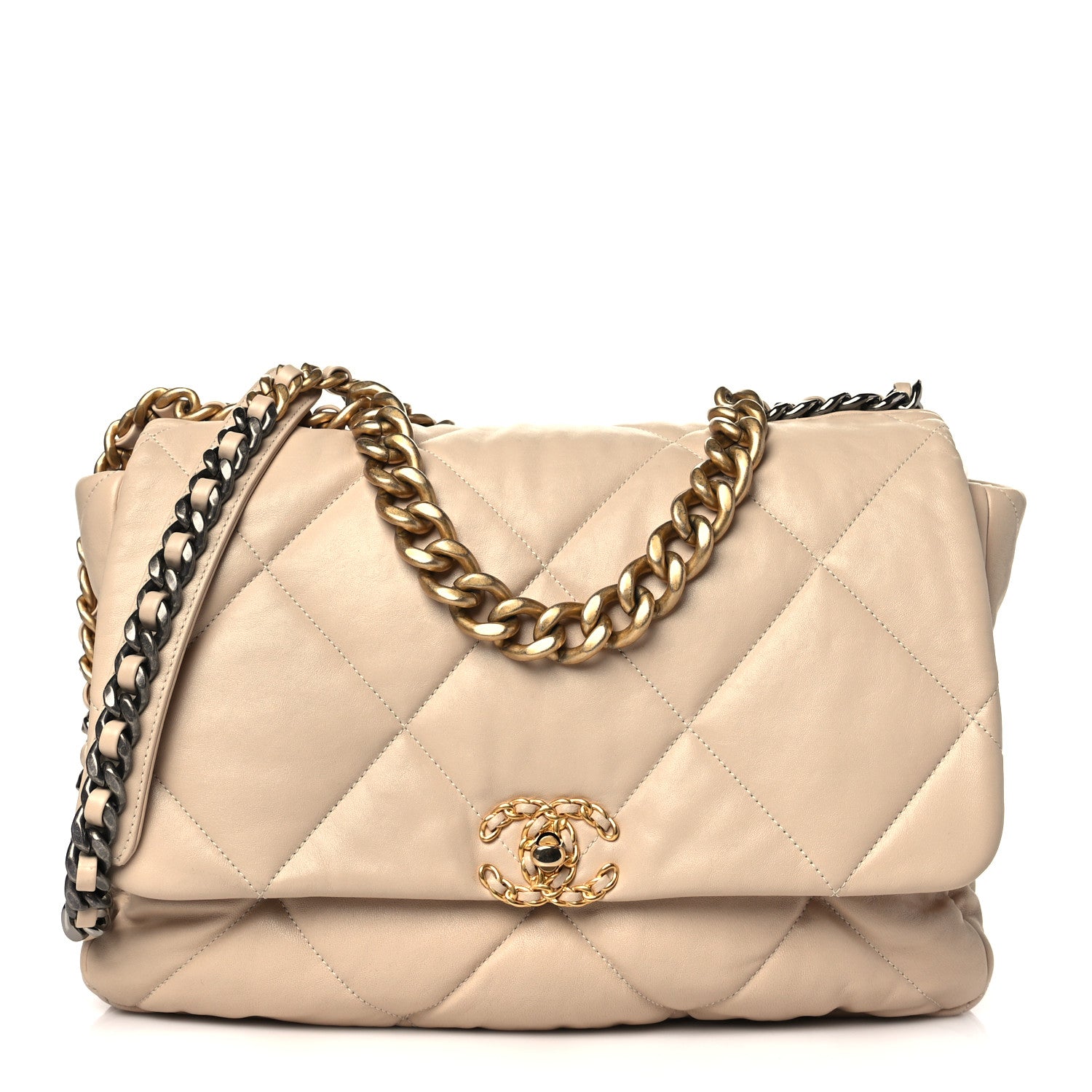 Chanel Lambskin Quilted Maxi Chanel 19 Flap Light Beige 1 of 12