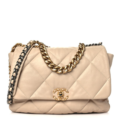 Chanel Lambskin Quilted Maxi Chanel 19 Flap Light Beige 1 of 12