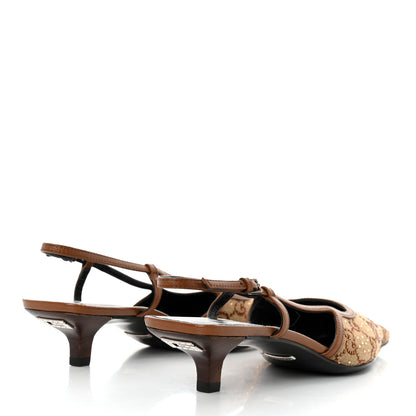 Gucci GG Monogram Malaga Kid Crystal Square G 35mm Slingback Pumps 37.5 Camel Ebony Cuir 4 of 9