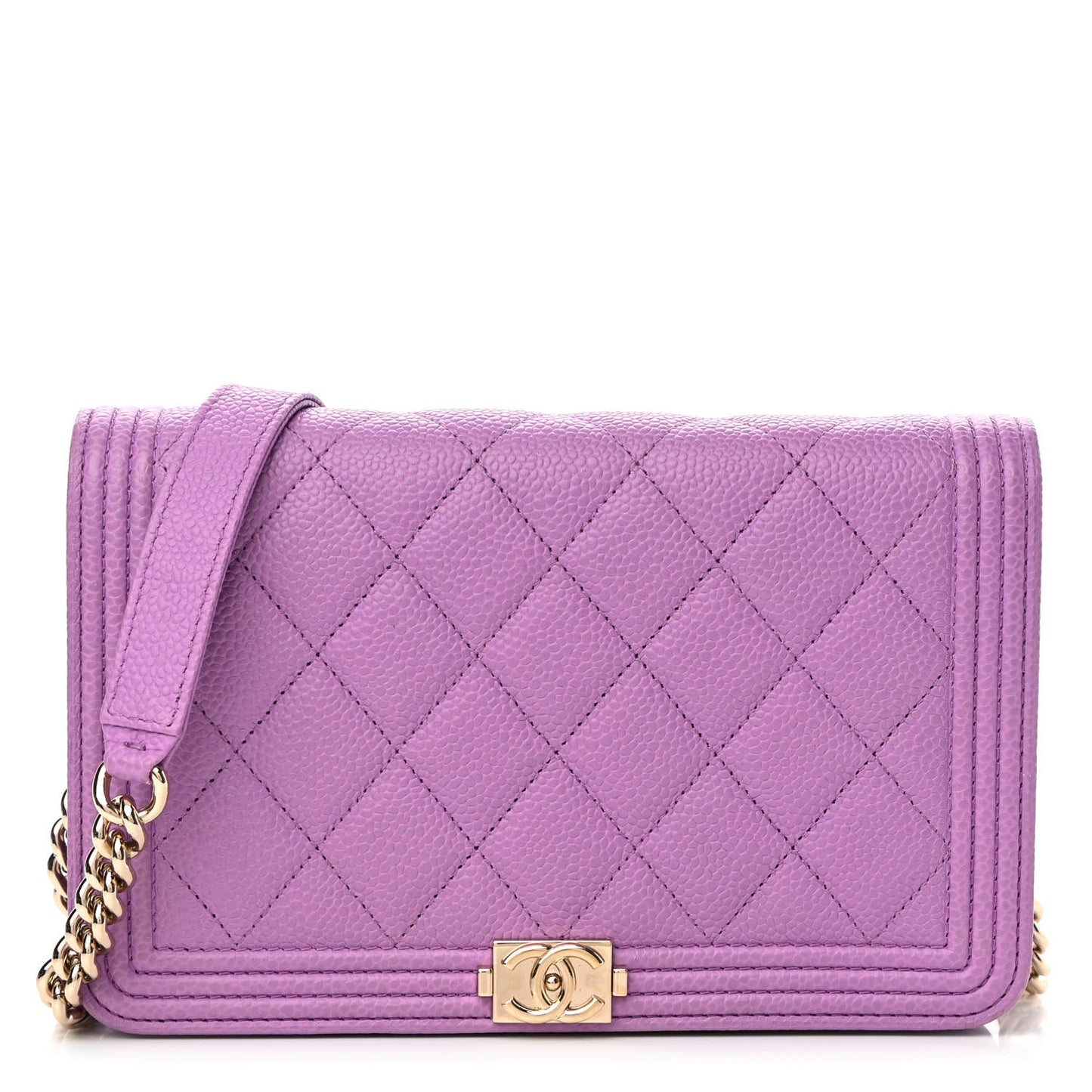 Caviar Quilted Boy Wallet On Chain WOC Purple