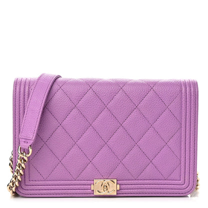 Chanel Caviar Quilted Boy Wallet On Chain WOC Purple 1 of 14