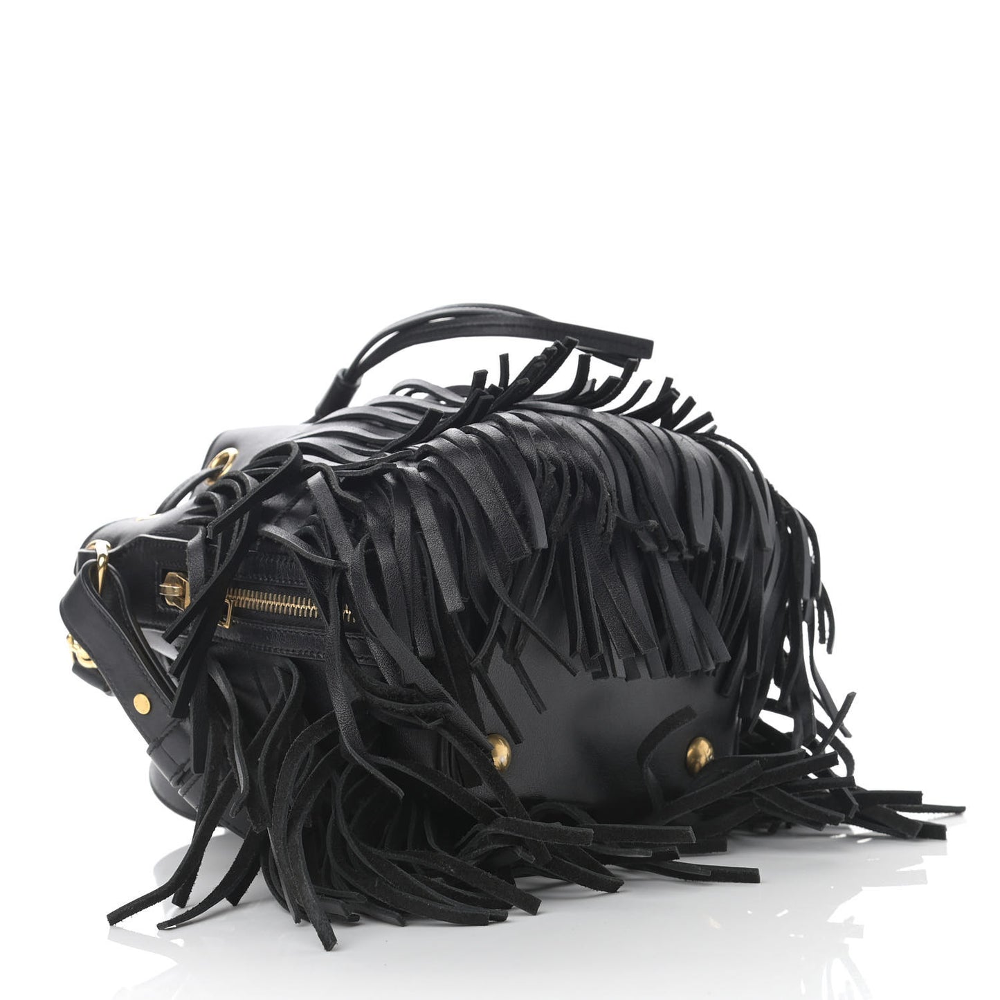 Calfskin Small Emmanuelle Fringe Hobo Bag Black