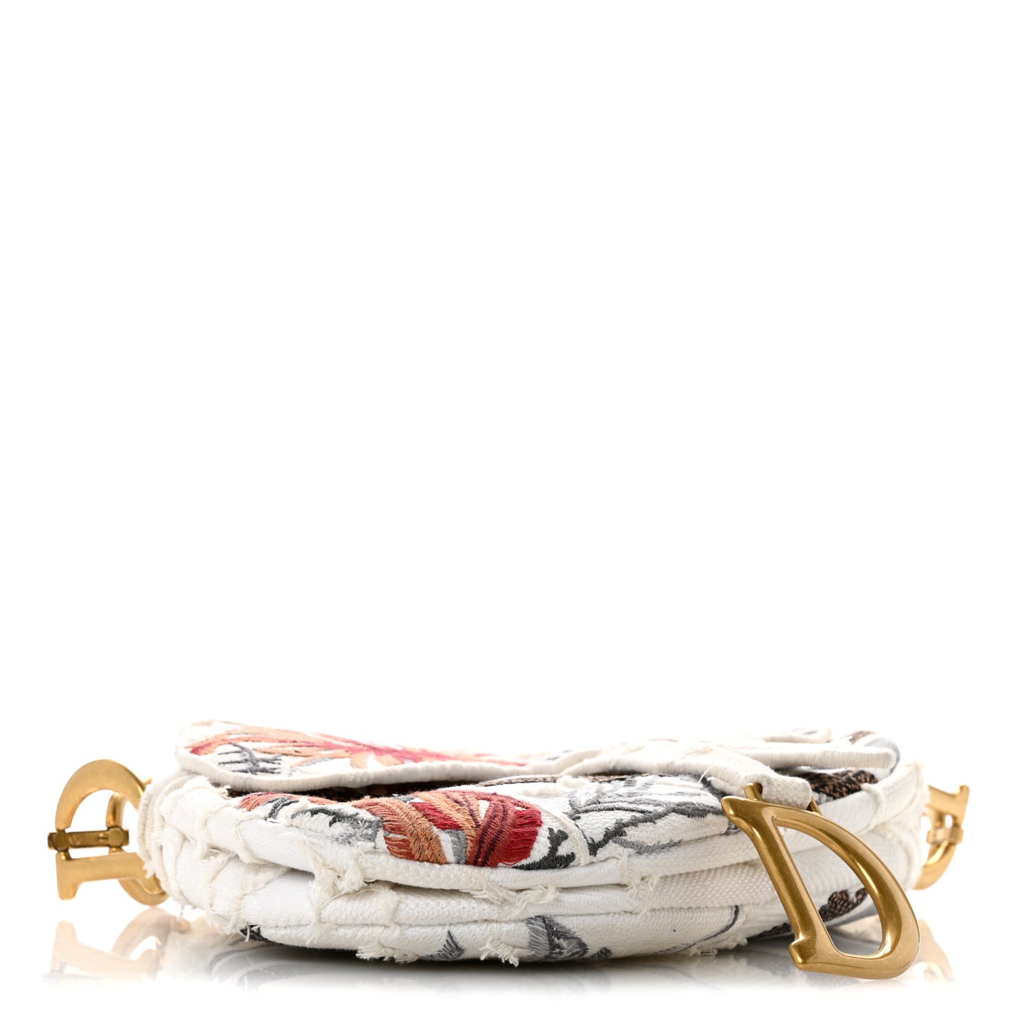 Canvas Embroidered Camouflage Flowers Saddle Bag Latte Multicolor