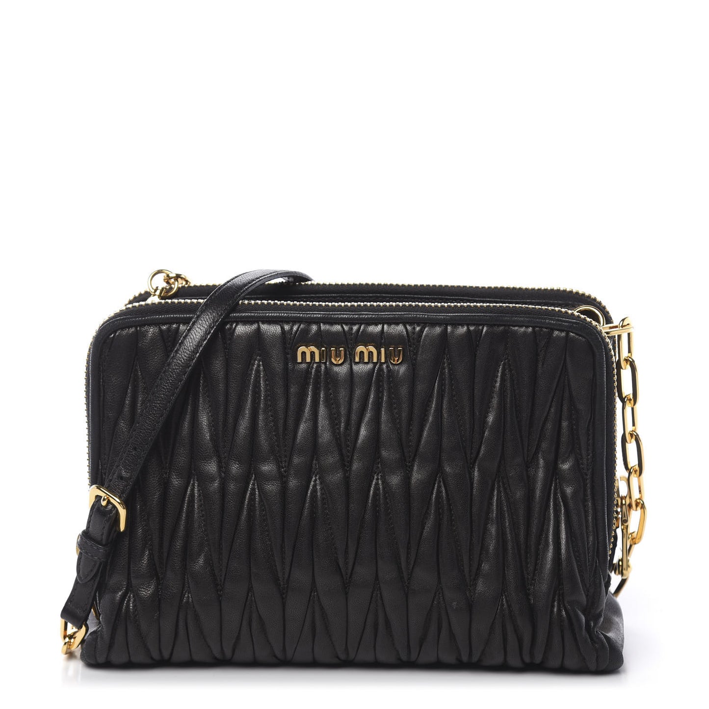 Nappa Matelasse Double Zip Chain Shoulder Bag Black