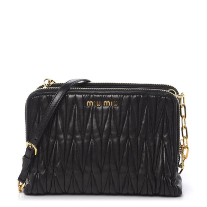 Miu Miu Nappa Matelasse Double Zip Chain Shoulder Bag Black 1 of 12