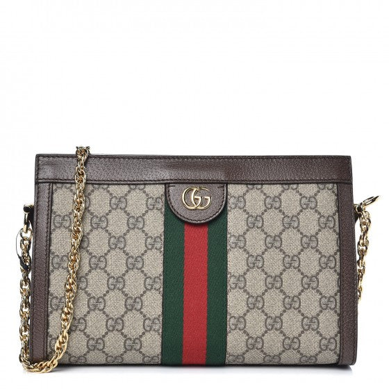 GG Supreme Monogram Web Small Ophidia Chain Shoulder Bag Brown
