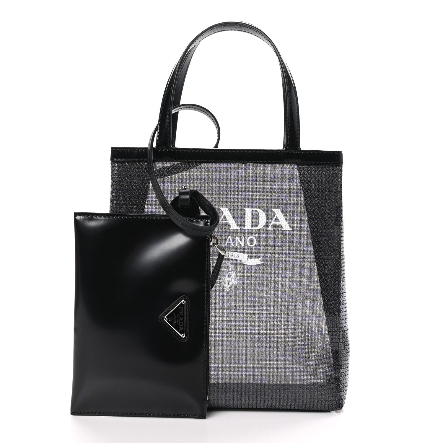 Prada Sequin Rete Paillettes Small Tote Bag Black 4 of 11