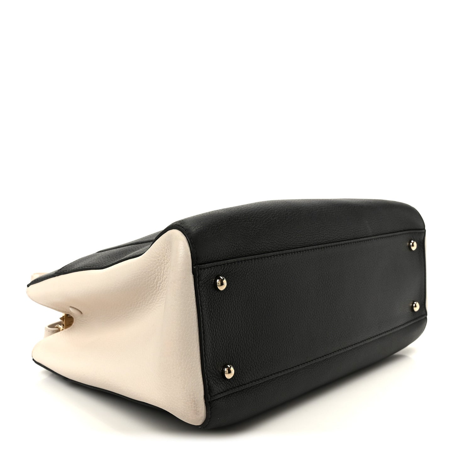 Grained Calfskin Small Bi-Color Neo Executive Shopper Tote Black Beige