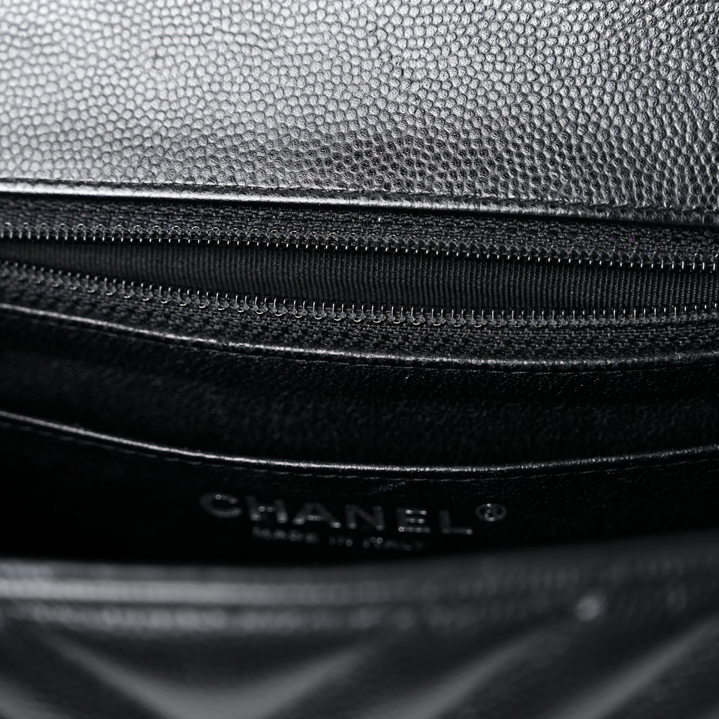 Caviar Chevron Quilted Mini Square Flap Black