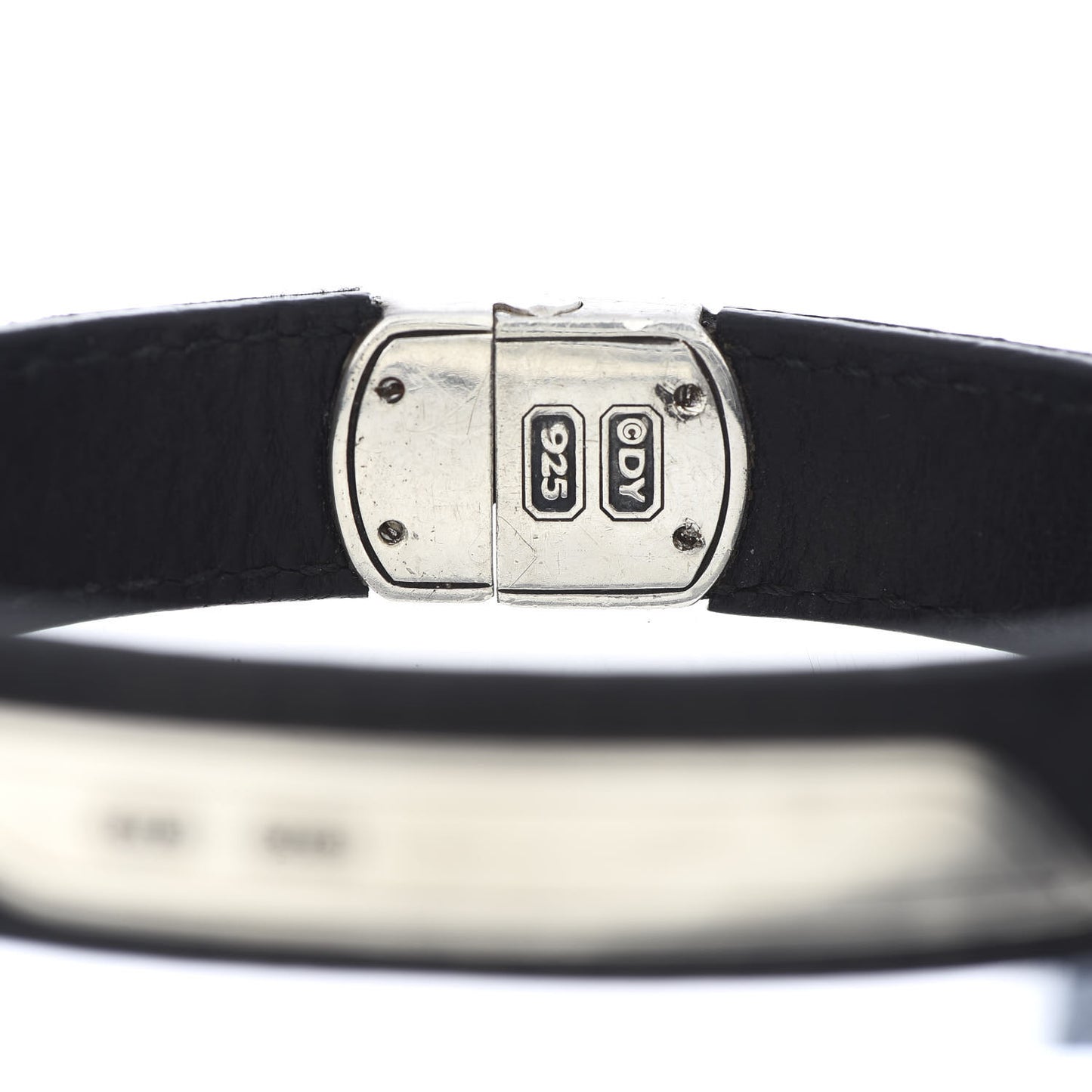 Sterling Silver Leather Mens Cable ID Bracelet Black
