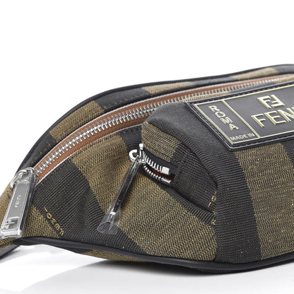 Fendi Jacquard Vitello Century Pequin Logo Plate Pocket Belt Bag Tobacco Moro Black 7 of 10