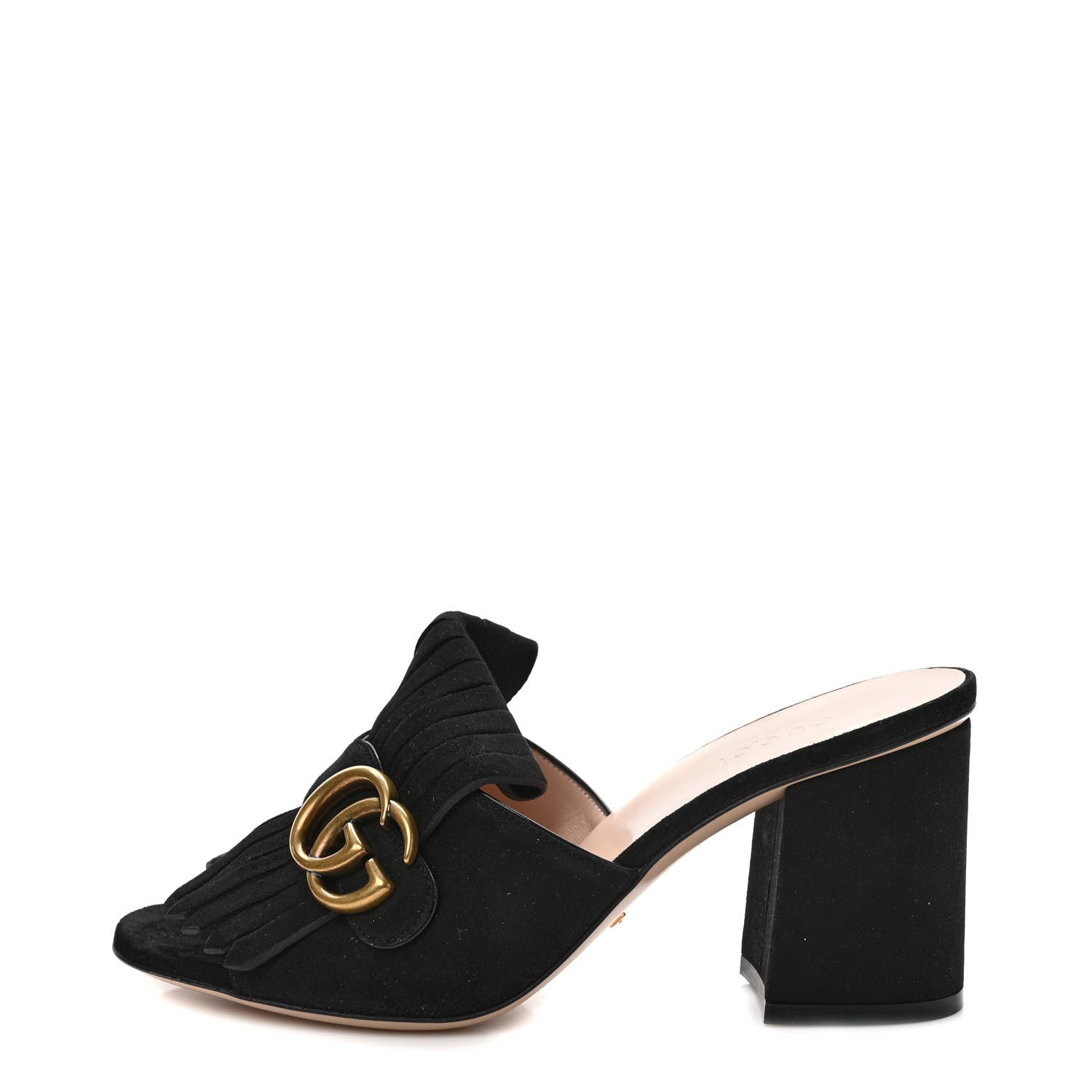 Gucci Kid Scamosciato GG Marmont Fringe 75mm Slide Sandals 37.5 Black 1 of 8