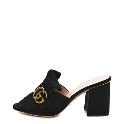 Gucci Kid Scamosciato GG Marmont Fringe 75mm Slide Sandals 37.5 Black 1 of 8