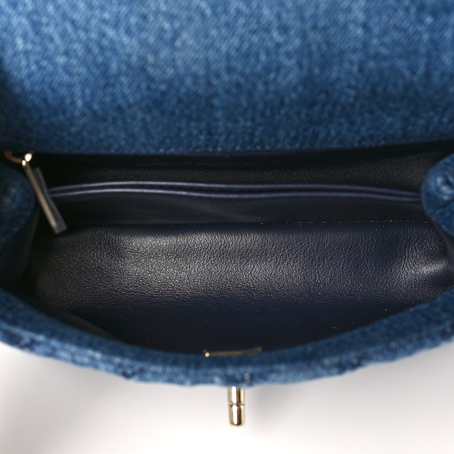 Washed Denim Quilted Mini Coco Handle Flap Blue