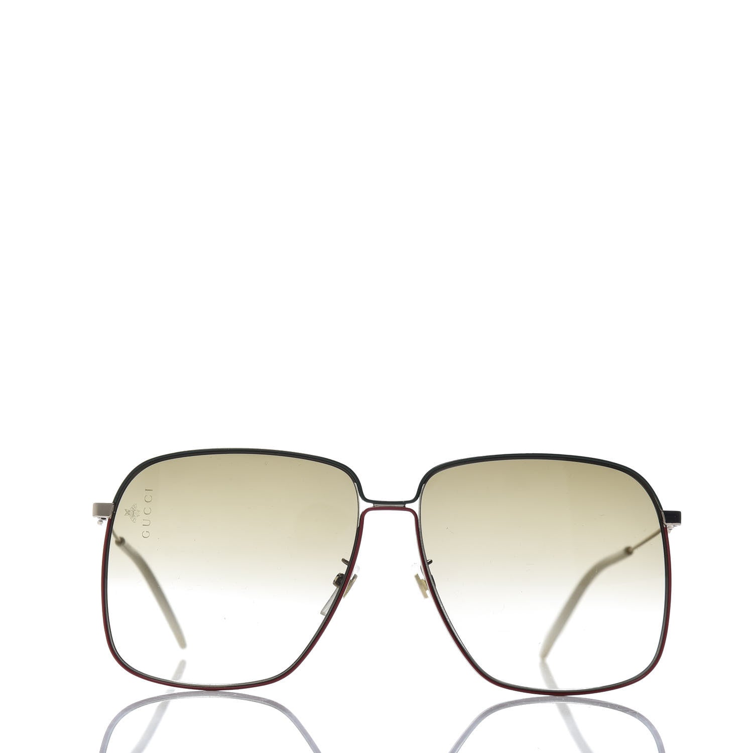 Gucci Web Rectangular Frame Interlocking G Sunglasses GG0394S Green Red 2 of 6