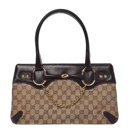 Gucci Monogram Horsebit Chain Shoulder Bag Brown 1 of 13