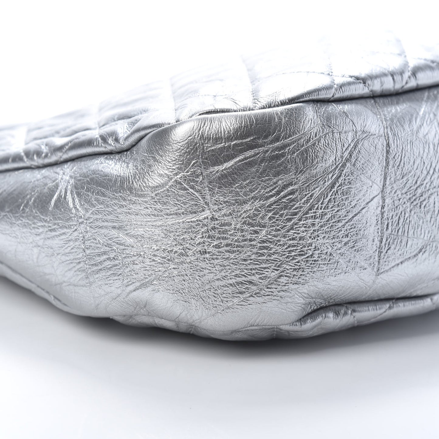 Metallic Crumpled Calfskin Small 31 Shopping Bag Silver