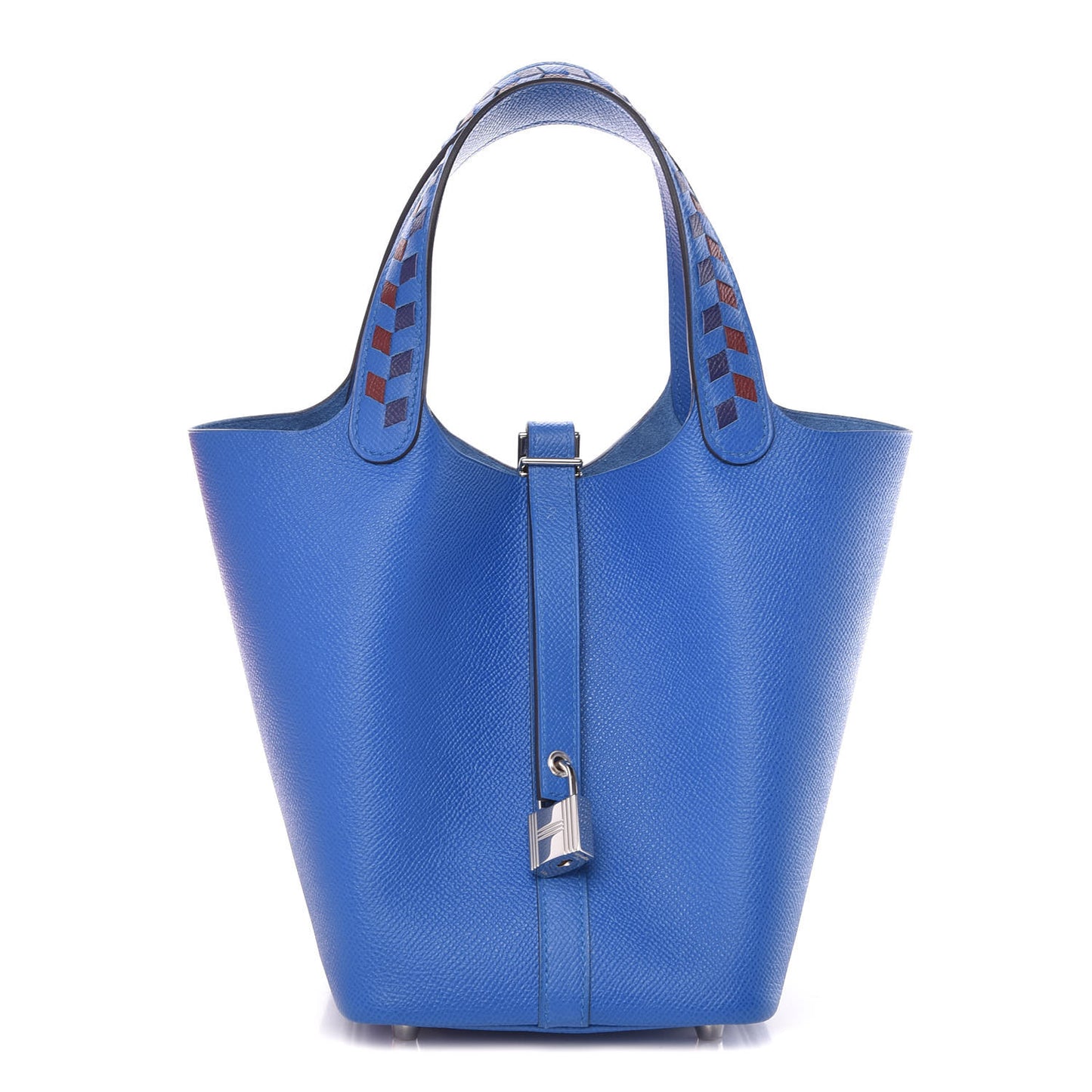 Epsom Tressage De Cuir Picotin Lock 18 PM Bleu Zellige Bleu Encre Rouge