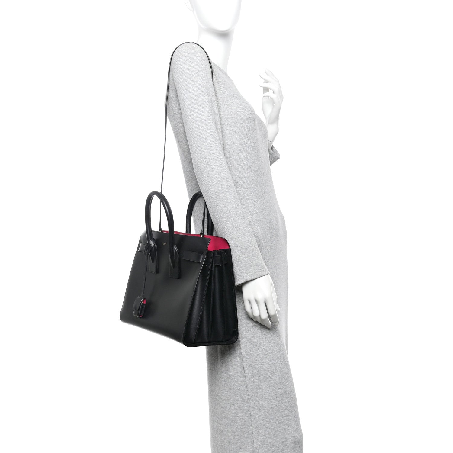 Saint Laurent Calfskin Small Sac De Jour Black Fuchsia 2 of 10