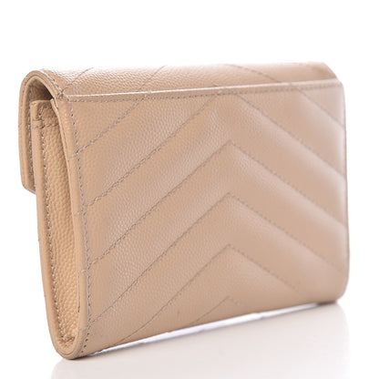 Saint Laurent Grain De Poudre Matelasse Chevron Small Monogram Envelope Wallet Nude Powder 3 of 13