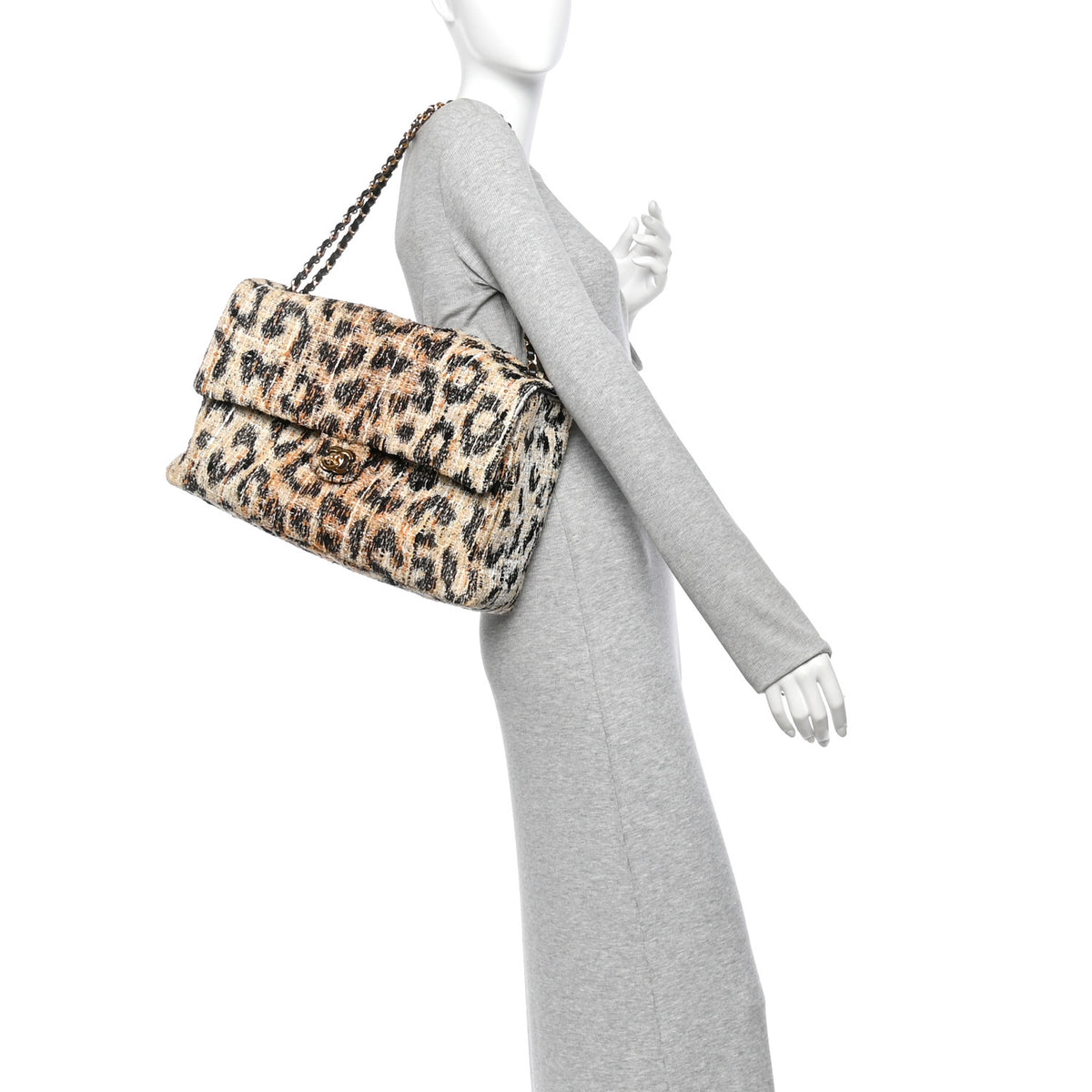 Tweed Mixed Fibers Leopard Print Souplissimo Maxi Flap Brown Black White