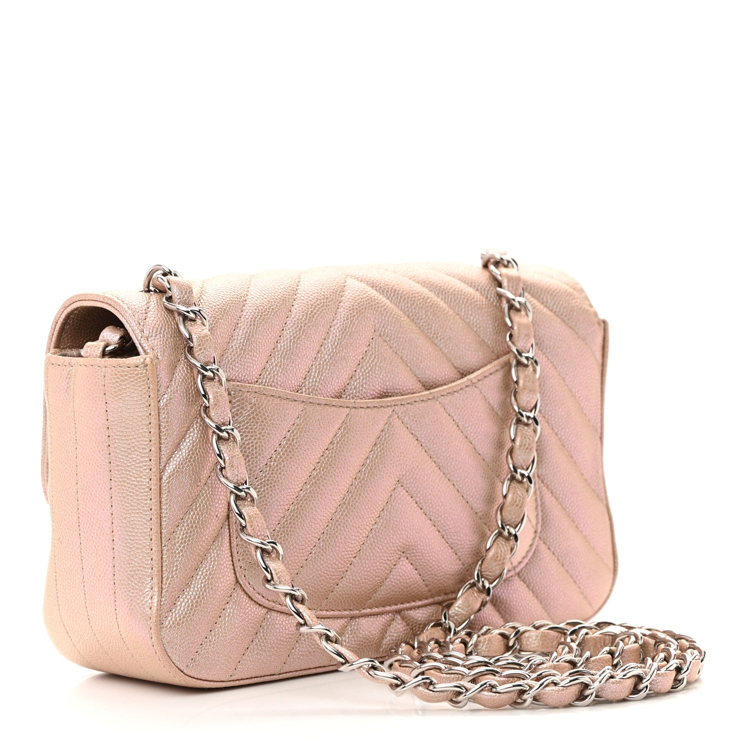 Chanel Iridescent Caviar Chevron Quilted Mini Rectangular Flap Light Gold 3 of 16