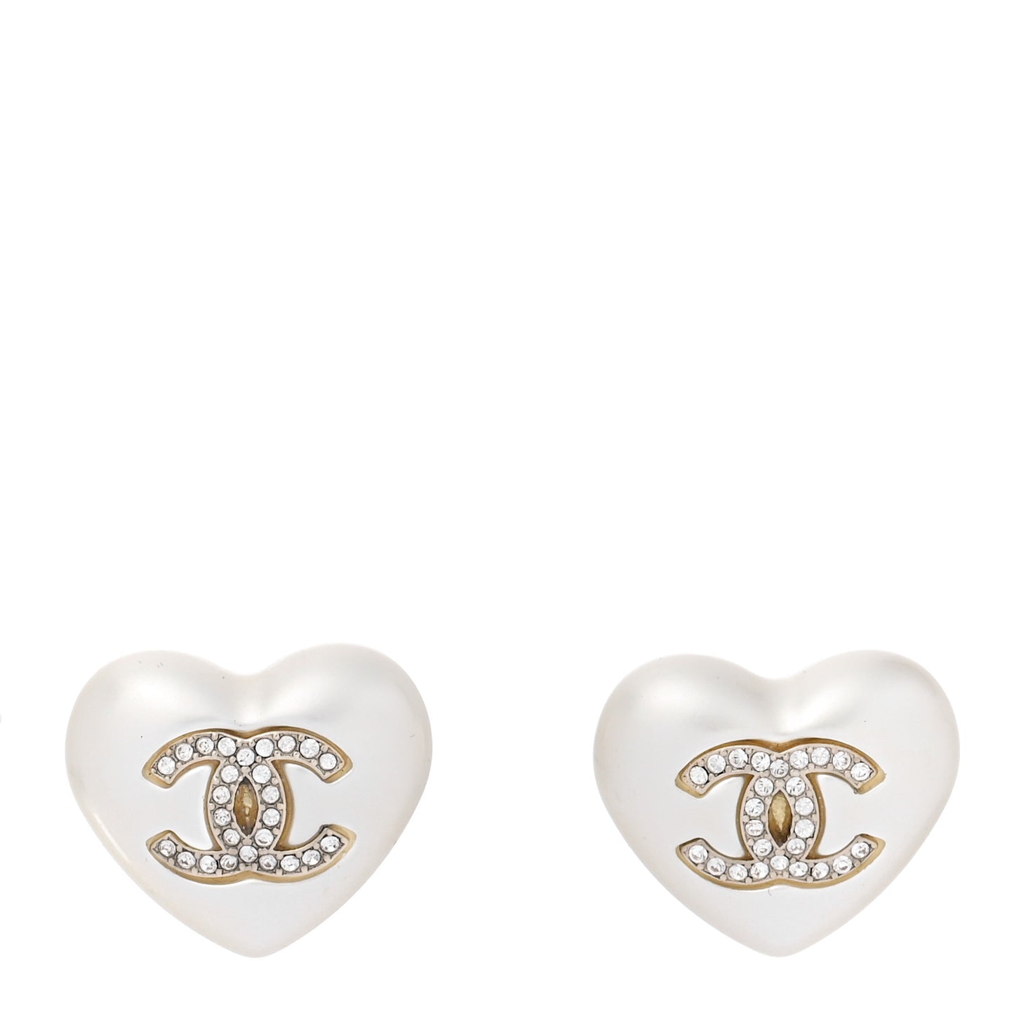 Pearl Crystal CC Heart Earrings Gold