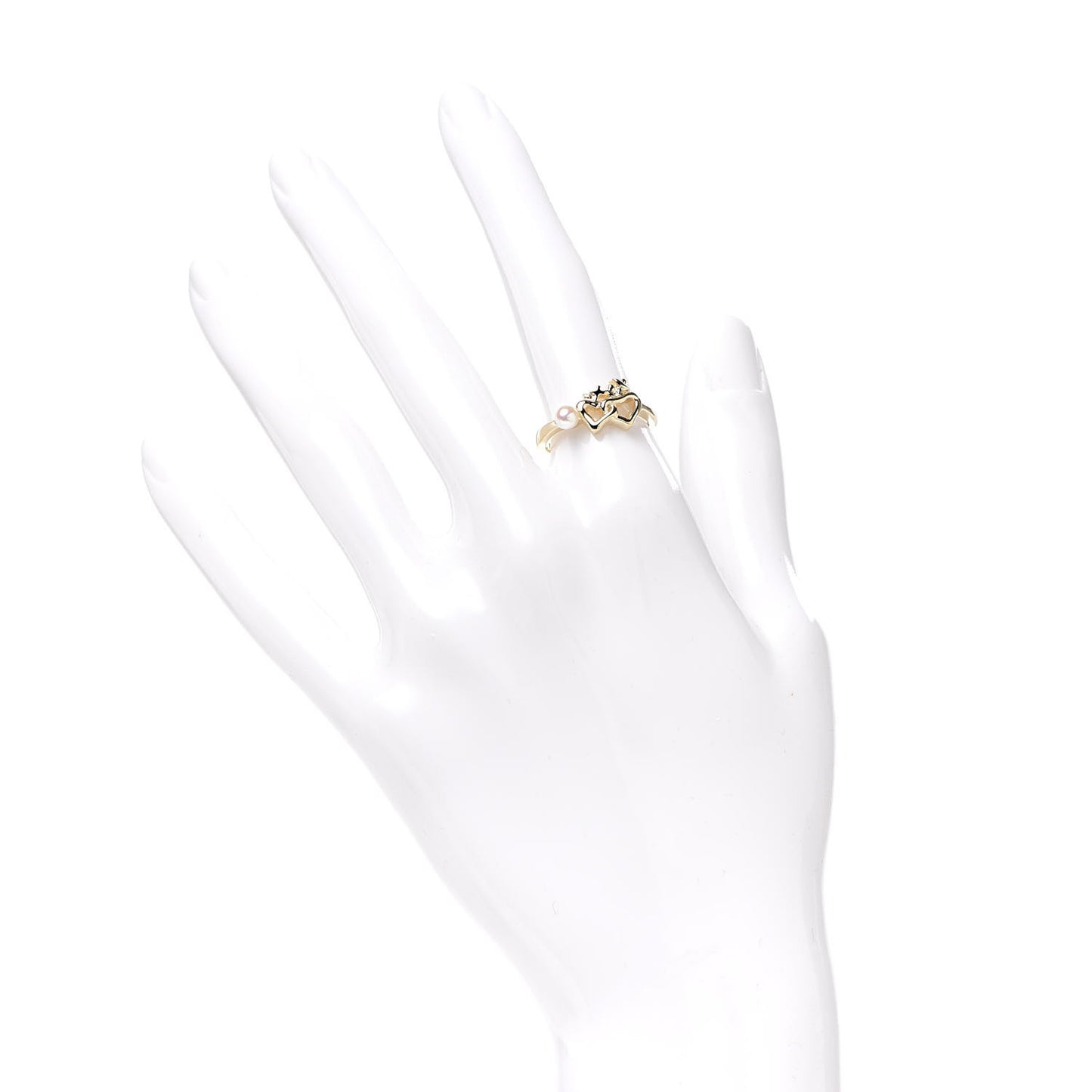 18K Yellow Gold Akoya Pearl 4mm Double Heart Ring 53 6.25