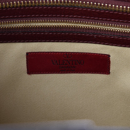 Valentino Garavani Textured Calfskin Rockstud Double Handle Tote Wine 6 of 10