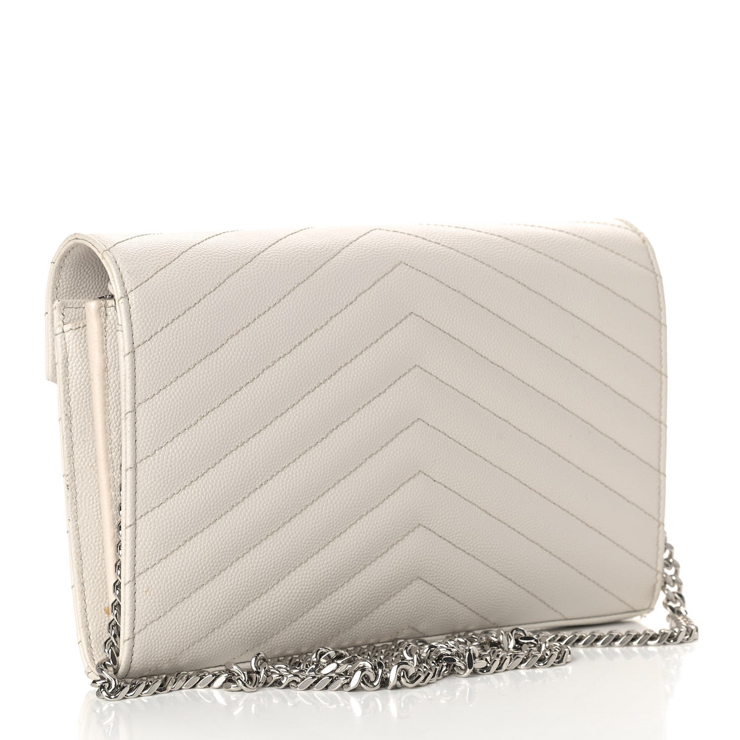 Grain De Poudre Matelasse Chevron Monogram Chain Wallet White