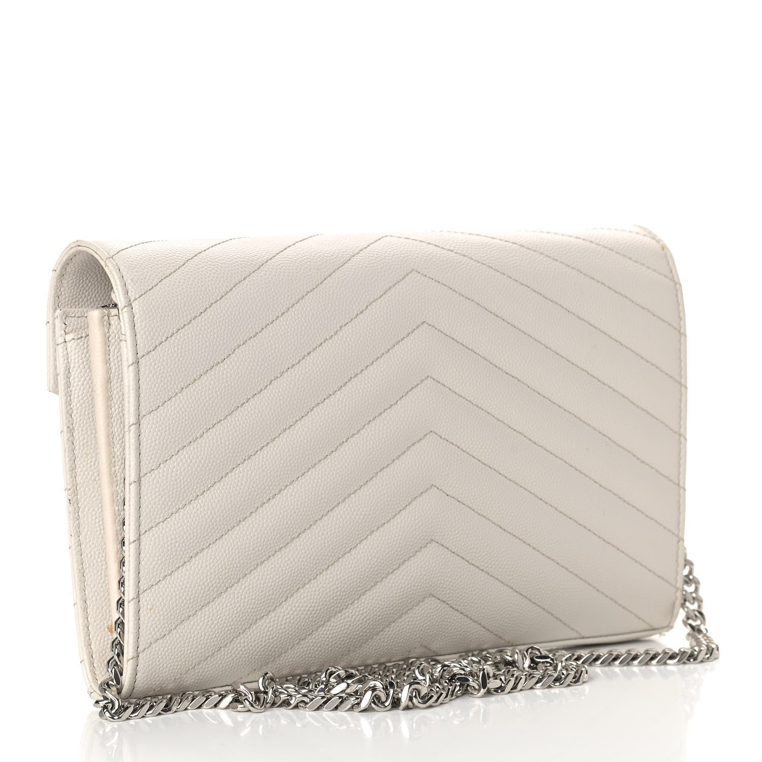 Saint Laurent Grain De Poudre Matelasse Chevron Monogram Chain Wallet White 3 of 10