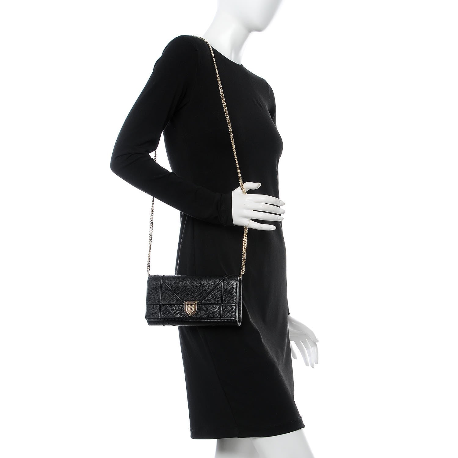 Christian Dior Grained Calfskin Diorama Croisiere Chain Wallet Black 2 of 8
