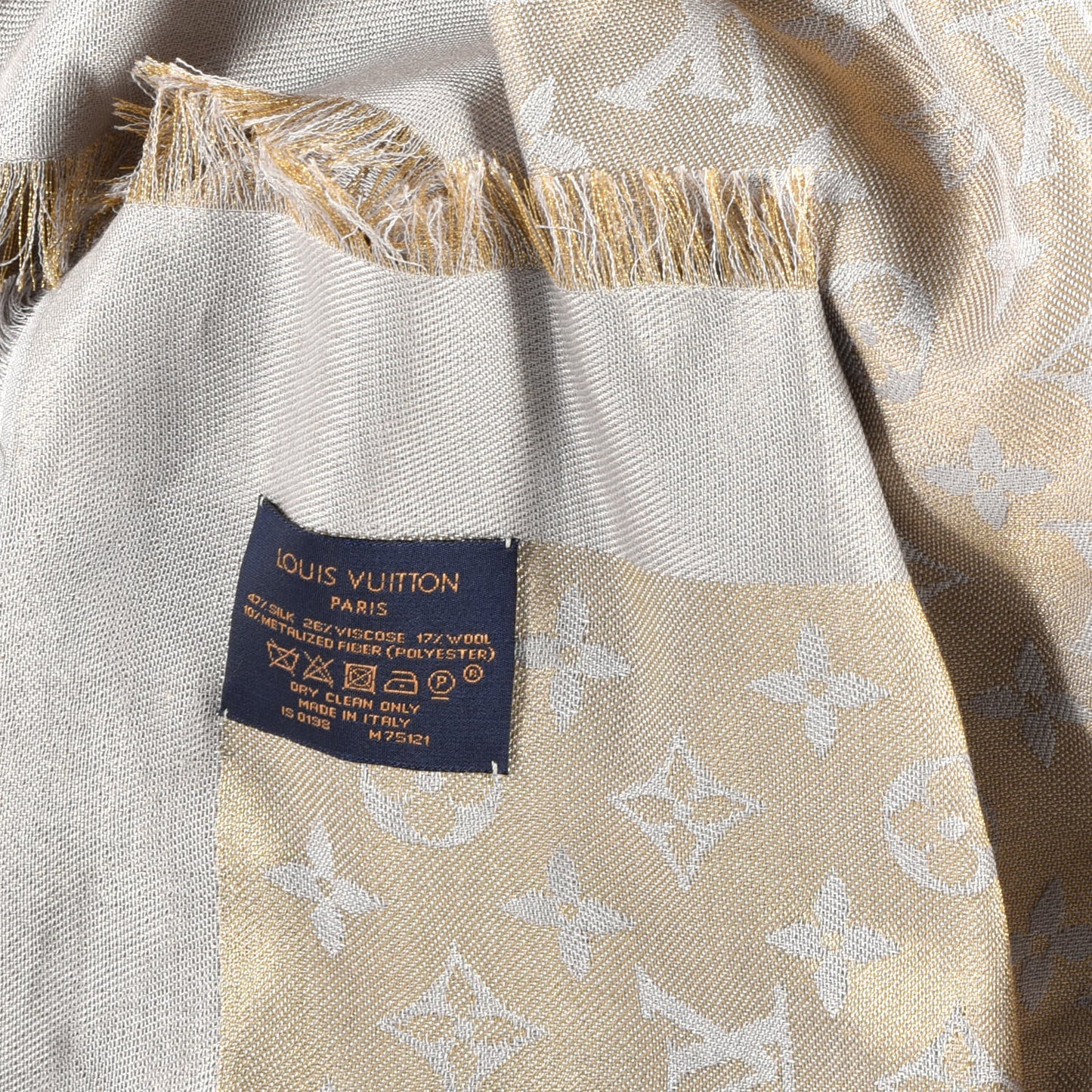 Silk Lurex Wool Monogram Shine Shawl Greige