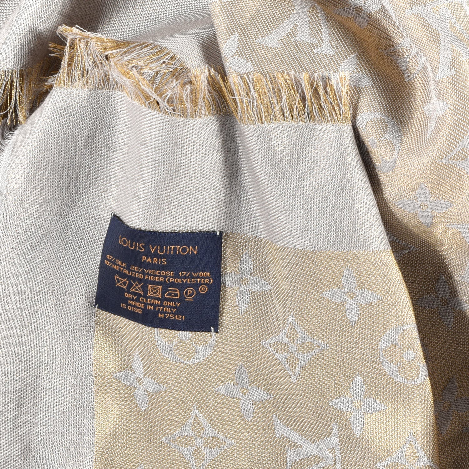 Louis Vuitton Silk Lurex Wool Monogram Shine Shawl Greige 3 of 3