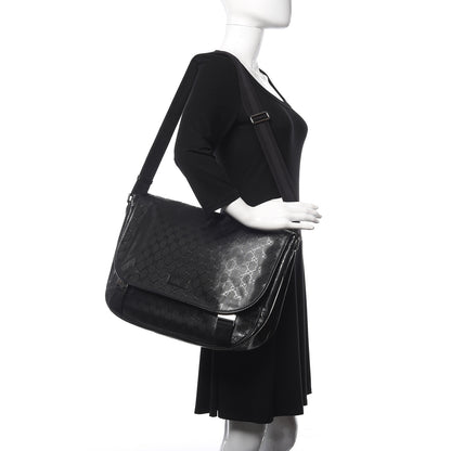 Gucci Imprime Monogram Large Double Buckle Flap Messenger Bag Black 2 of 9