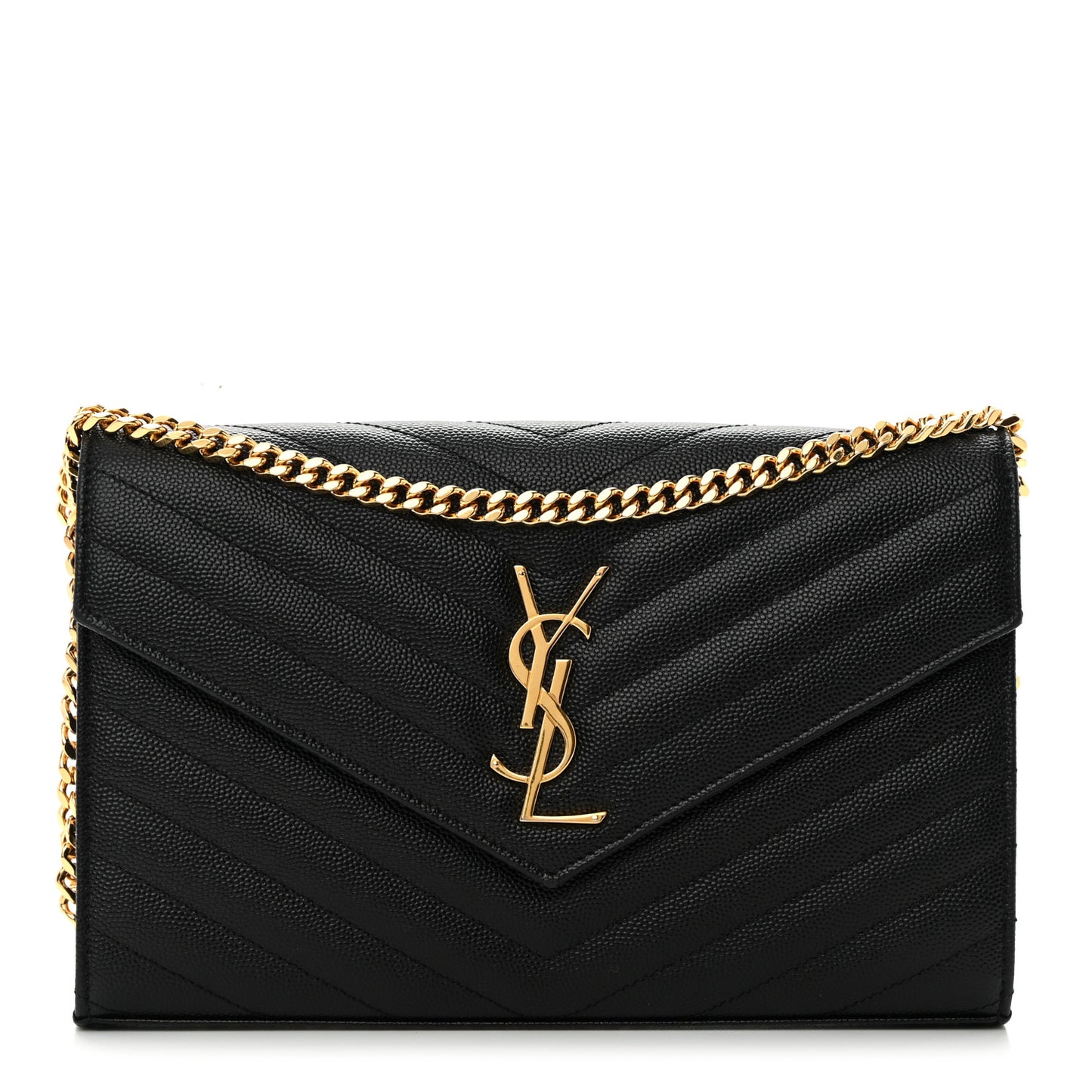 Grain De Poudre Matelasse Chevron Monogram Chain Wallet Black