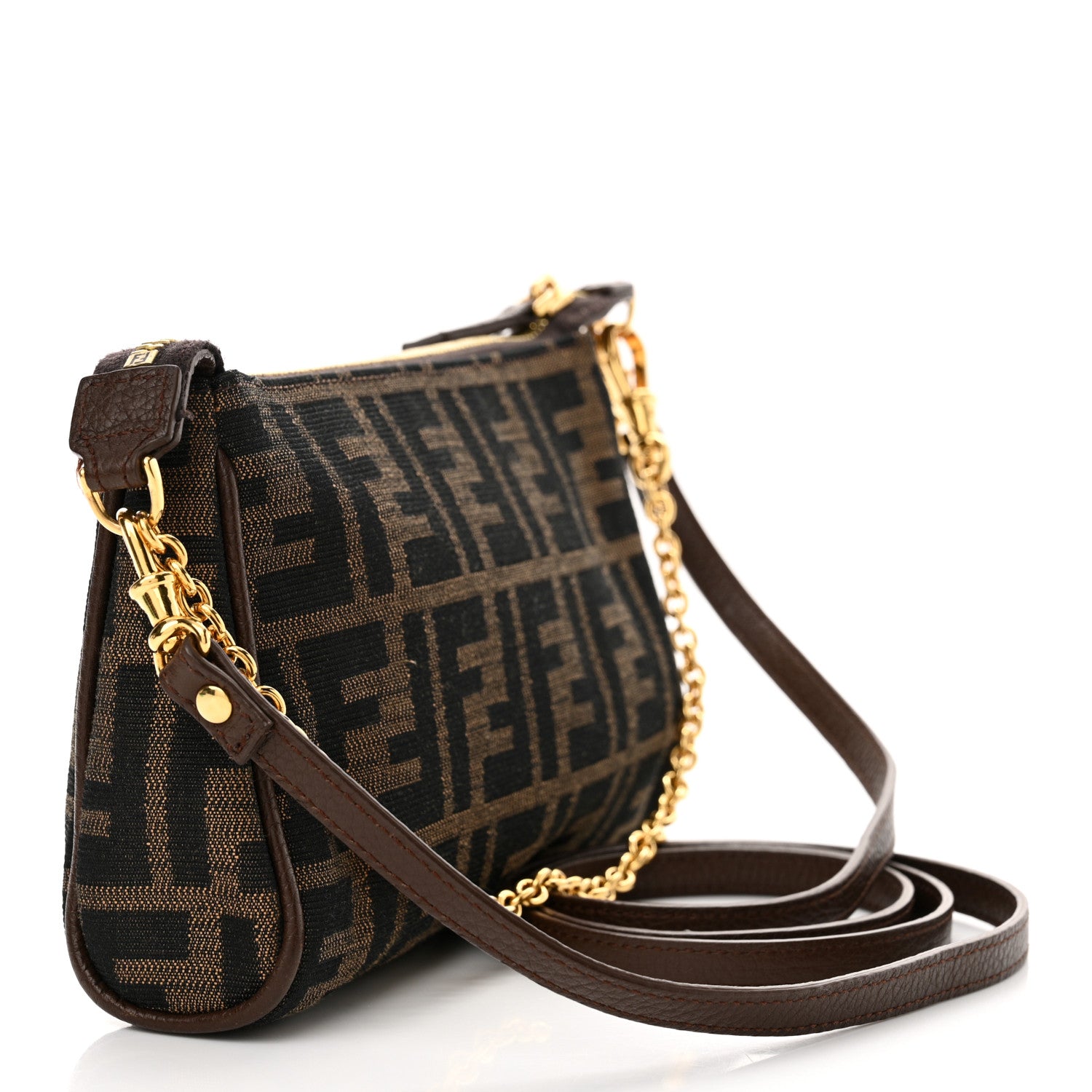 Fendi Zucca Vitello Elite Mini Pouch Crossbody Tobacco 3 of 14